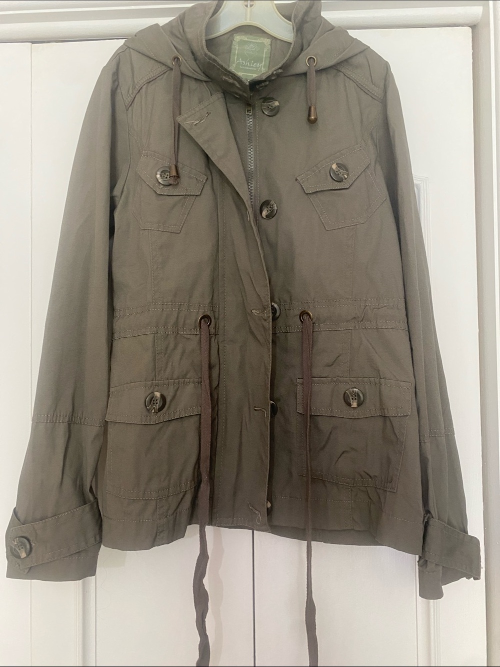 Ashley By 26 International Olive Utility Hooded Jacket - Size Medium